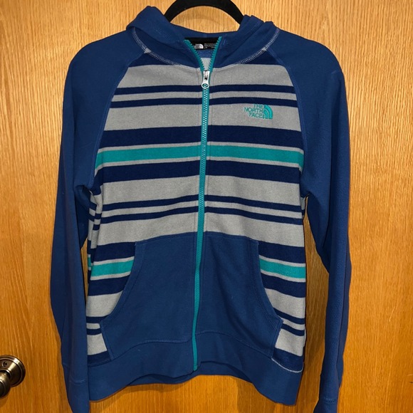 The North Face Other - The North Face Fleece Hoodie Boys L 14/16 Blue Striped Full Zip Excellent Jacket